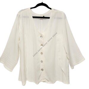 Long Sleeve Plus Size White Rayon Blouse Top  Size L, Size XL